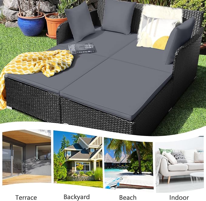 Tangkula Outdoor Rattan Daybed, Wicker Furniture - Image 9
