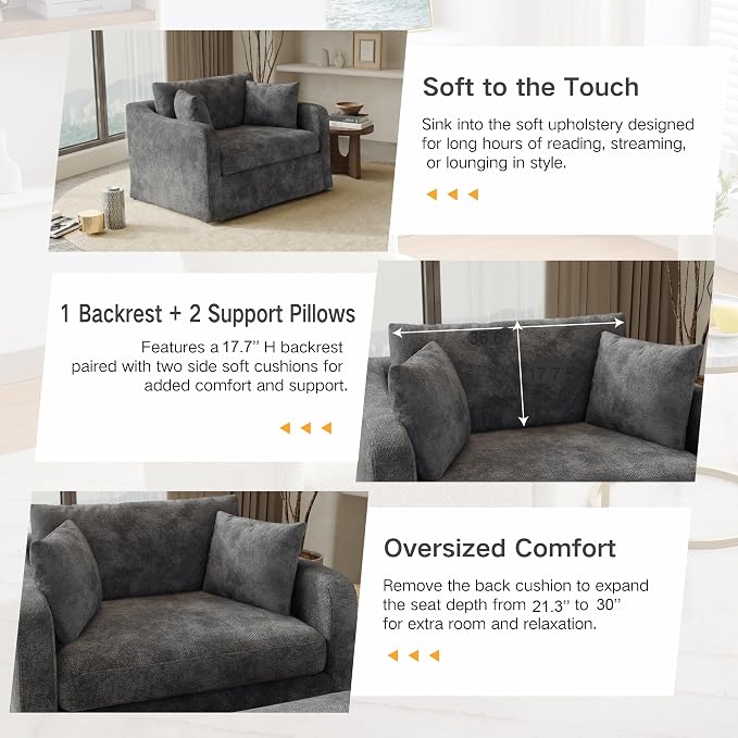 Oversized Armchair, 43.9" W Chenille Single Sofa Modern Upholstered Deep Seat - Image 3