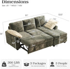Ihanherry Modular Convertible Sectional Sofa Bed, Reversible Chaise & Storage - Image 2
