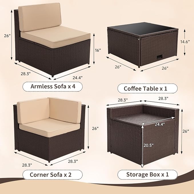 KROFEM 8-Piece Patio Furniture Set, Outdoor Wicker Rattan Sectional - Image 6
