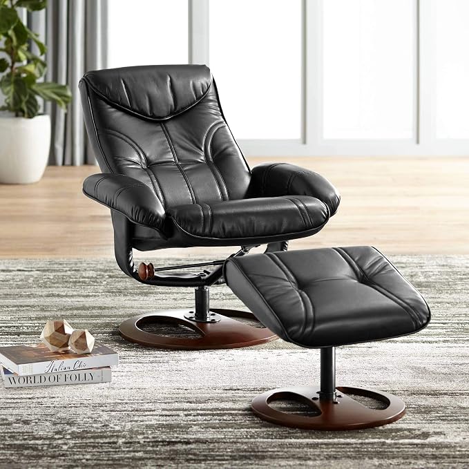 BenchMaster Newport Black Swivel Recliner and Slanted Ottoman - Image 7