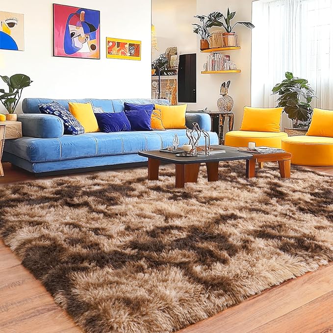 Large Rug for Living Room 6x9, Modern Shag Area Rug, Tie-dyed Coffee | Soft - Image 2