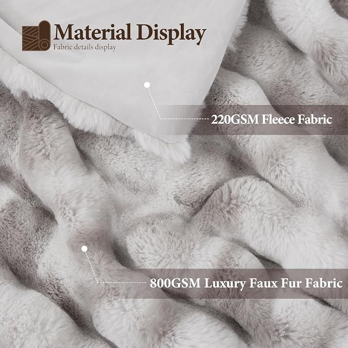 Luxury 1000GSM Faux Rabbit Fur Throw Blanket, Super Heavy Warm Cozy Grey - Image 2