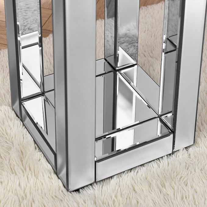 Mirrored End Table Square with Crystals, 2-Tier Modern Small Sofa Table with - Image 6