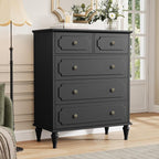 Black Dresser for Bedroom with 5 Drawers, Vintage Tall Dresser with Smooth by Home
