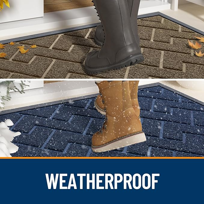 OLANLY Front Door Mat Outside 47x17, All-Season Absorbent Rubber Doormat | Grey - Image 3