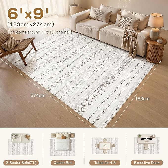 cotiled 6x9 Washable Area Rugs Living Room: Soft Lightweight Boho Rug | Solve - Image 2