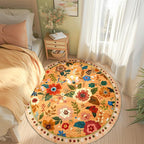 RELEANY Floral Washable Round 4ft Area Rug Yellow/Orange/Red | Flower Carpet - Image 2