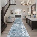 Soalmost Hallway Runner Rug 2'6" x 16' Kitchen Rugs Abstract Blue/Grey | - Image 2