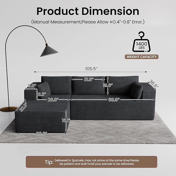 106" Cloud Sectional Boneless Couches - Image 2