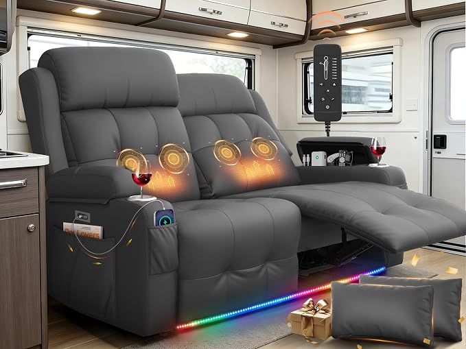 Power Loveseat Recliner with 2-Point Graphene Heat & Massage, Under-Seat by FurgattiEnjoyYourLife