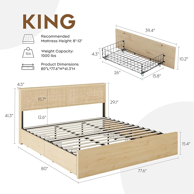 Brafab Natural Rattan King Size Bed Frame - Image 2