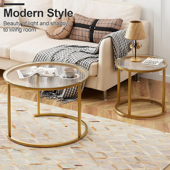 aboxoo Nesting Coffee Table Set of 2, Small Round Glass Nesting Tables - Image 6