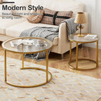 aboxoo Nesting Coffee Table Set of 2, Small Round Glass Nesting Tables - Image 6