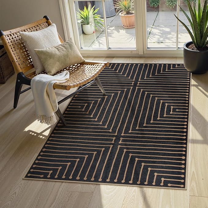 Lahome Black 3x5 Washable Rug, Neutral Easy Jute Entryway Front Porch Rug | by Lahome