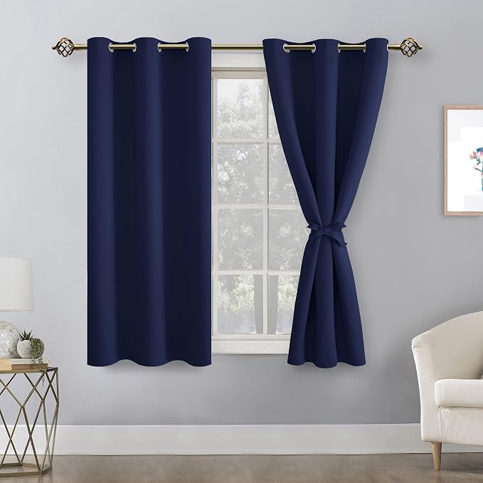 Short Blackout Curtains for Bedroom Navy Blue 38 x 45 Inch 2 Panels | Thermal - Image 8