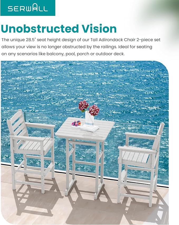 SERWALL 5 Pieces Outdoor Patio Bar Set, Oversize Tall Adirondack Bar Chair and - Image 8