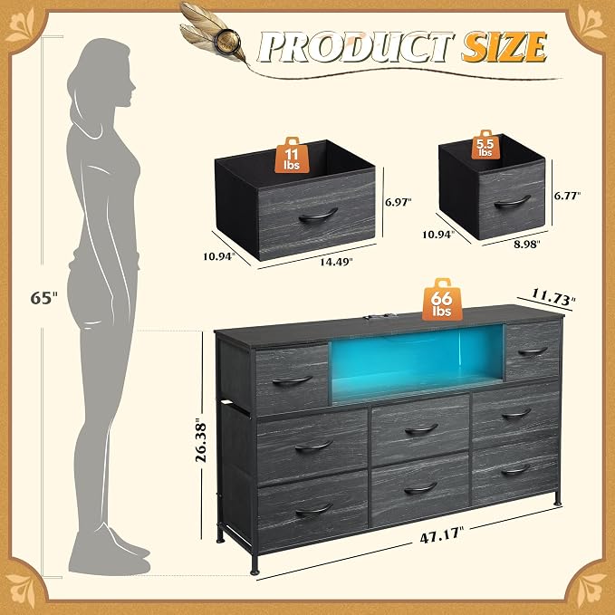 WLIVE Black Dresser TV Stand for 45, 55 inch TV, Entertainment Center - Image 3