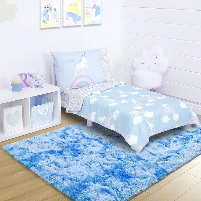 4x6 Tie-Dyed Blue Fluffy Soft Area Rug Non-Slip - Image 3