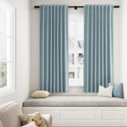 Blue 100% Blackout Linen Curtains 63 Inch Length 2 Panels Set - Image 8