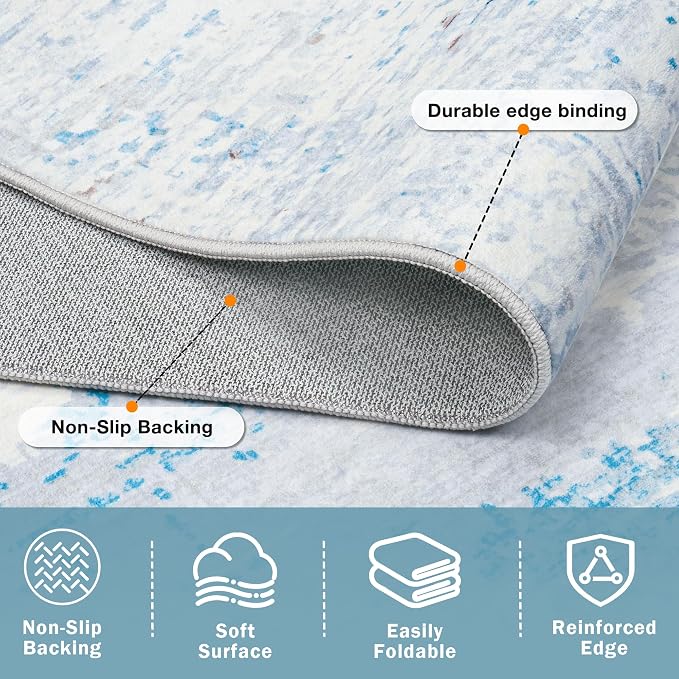 8x10 Washable Area Rug for Living Room Bedroom: Non-Slip Modern Light Blue | - Image 5