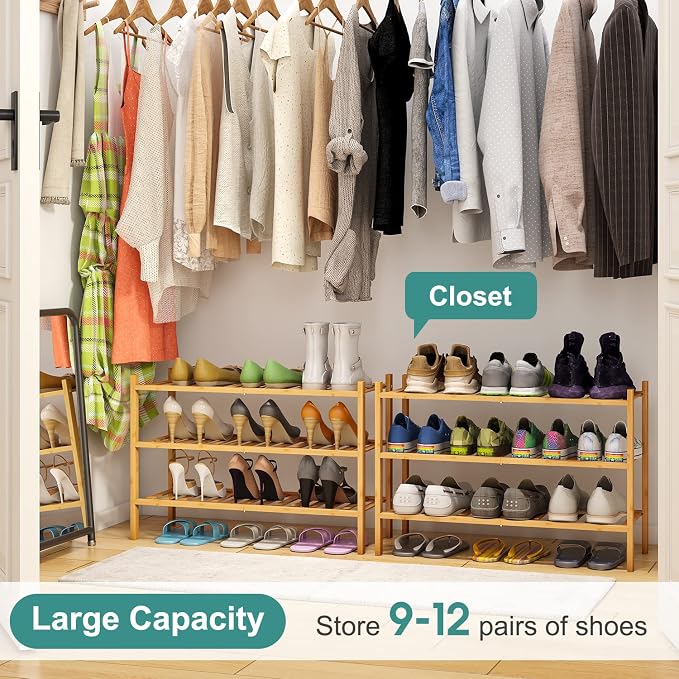viewcare 3-Tier Free Standing Shoe Racks, Bamboo Wood Shoe Rack - Image 4