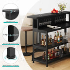 L-Shaped Home Bar Unit with Wine Glasses Holder and LED Light, Modern Bar Table - Image 6