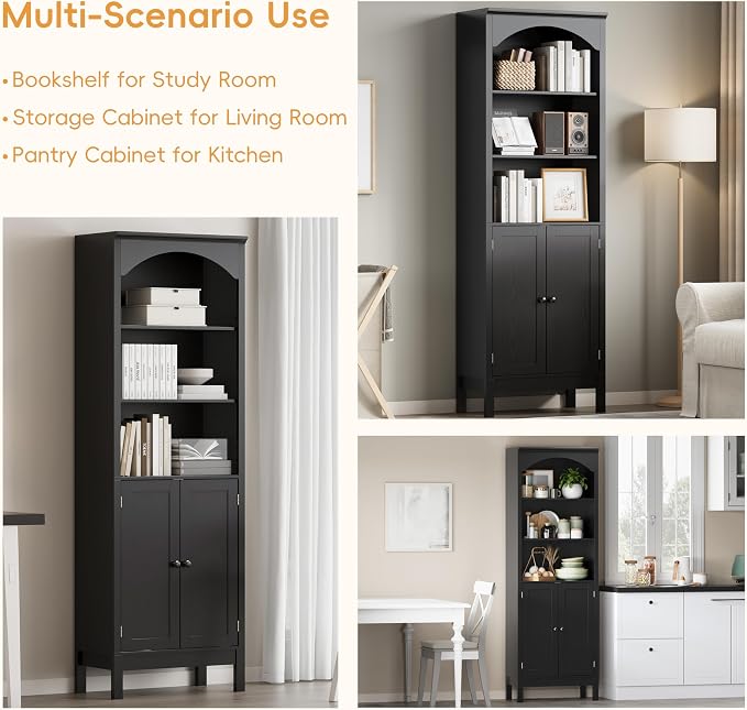 Bookshelf with Doors, Floor Standing Display Storage Cabinet - Image 7