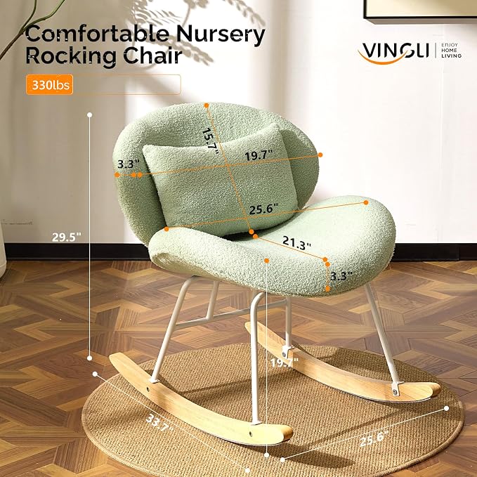 VINGLI 25.6" Extra Wide Criss Cross Nursery Rocking Chair, Cute Curved 115° - Image 2