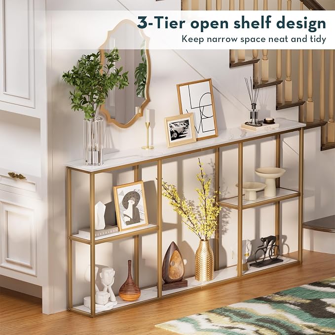 WOHOMO Gold Console Table, 3-Tier Small Entryway Table - Image 4