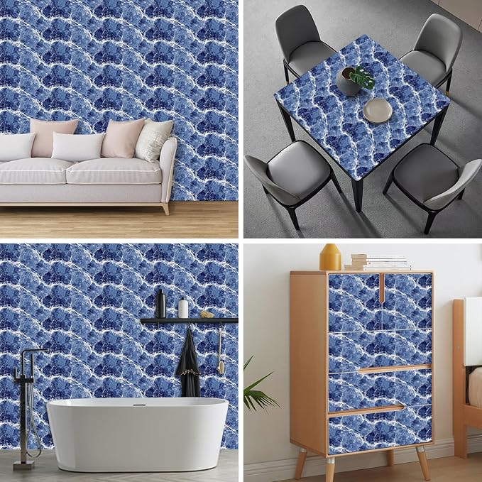 HOMETITUTE Blue Marble Wallpaper Peel and Stick Ocean Wave Pattern 118.1x17.7 - Image 8