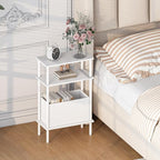 Narrow Side Table with Fabric Basket, Slim Nightstand with 3-Tier Storage Shelf - Image 2