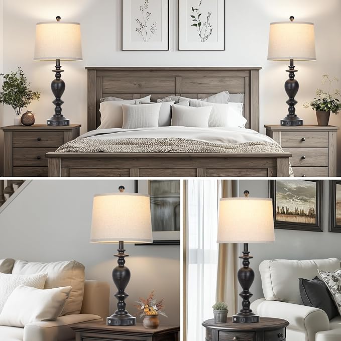 Cinkeda 28" Black Farmhouse Table Lamps Set of 2 - Image 5