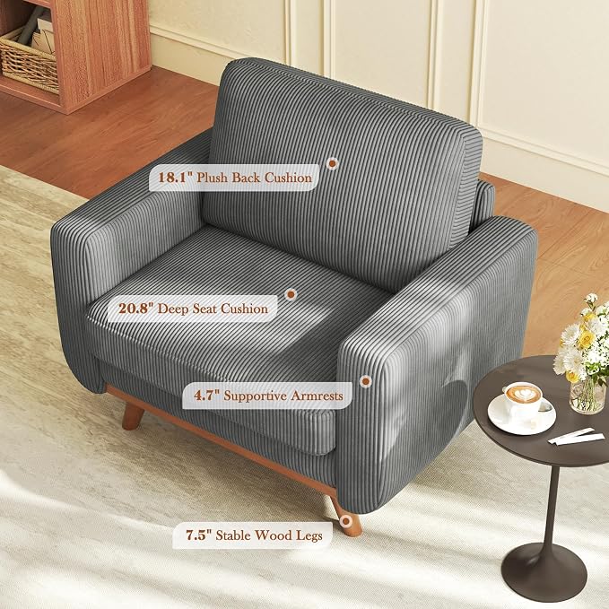 Vesgantti 38.5" Accent Chair Dark Gray, Comfy Corduroy Single Sofa Seat - Image 7
