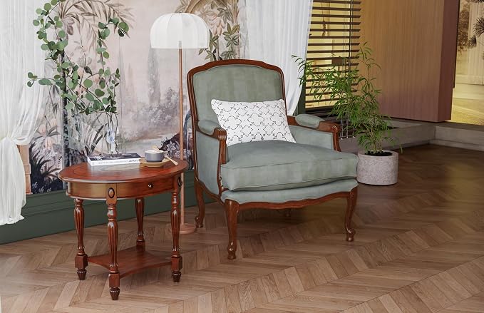 LEEMTORIG Oval Round End Table, 2-Tier Cherry Wood End Table Solid Wood Side - Image 4