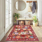 Red Floral Area Rug 3x5 for Bedroom Entryway Dorm | Ultra-Thin; Non Slip; - Image 2