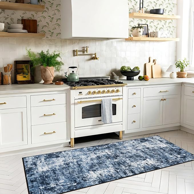 Rugflix 2x7 Runner Rug for Hallway, Washable Navy Blue Kitchen Runners | - Image 2