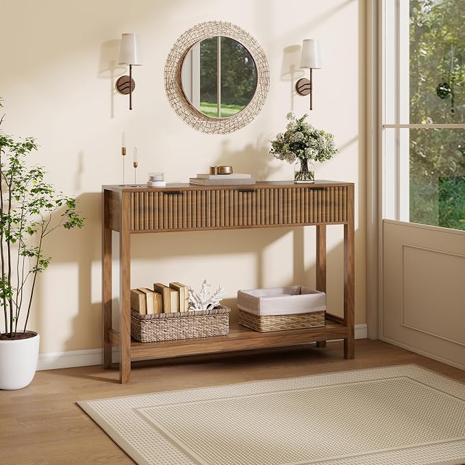 Nasonet Fluted Console Table, Wooden Sofa Table - Image 9