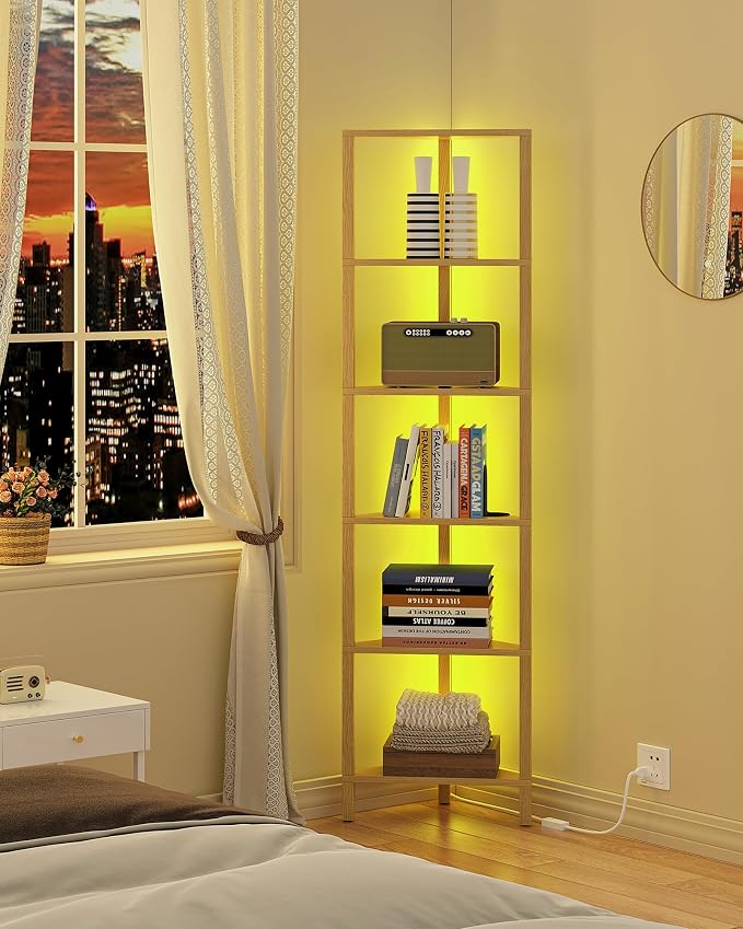TUTOTAK Corner Shelf with LED Light, 6-Tier Corner Bookshelf - Image 4