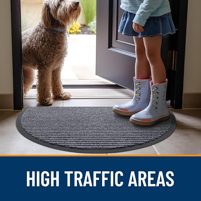 OLANLY Half Circle Front Door Mat 33x21, Waterproof Heavy-Duty Doormat | Grey - Image 7