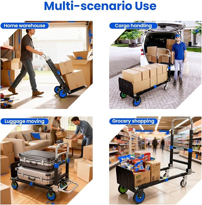 3-in-1 Folding Hand Trucks, 600Lbs Convertible Hand Truck Dolly, Heavy Duty - Image 6