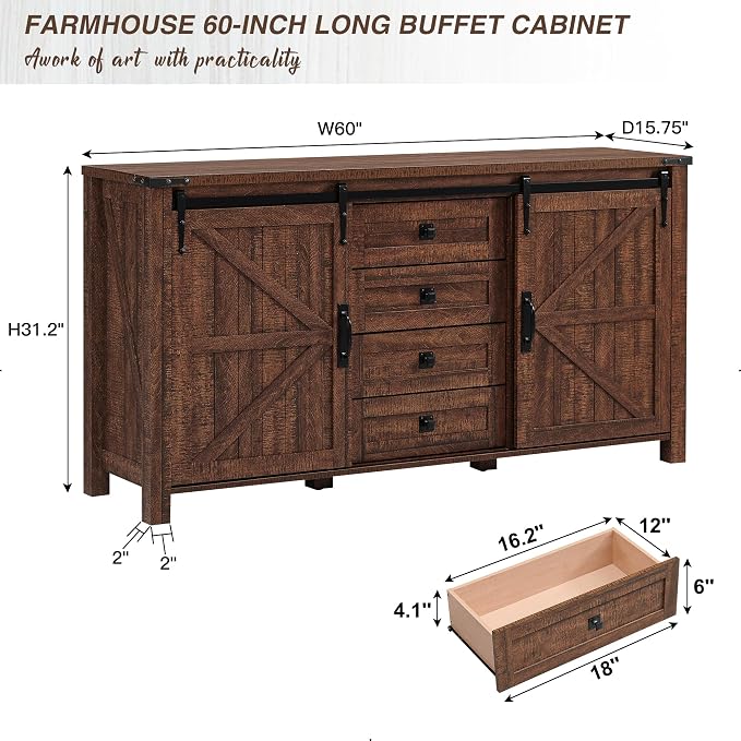 T4TREAM Farmhouse Sideboard Buffet Cabinet - Image 2