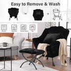 Lazy Chair with Ottoman, Large Black Accent Chair with Ottoman and FA Throw - Image 6