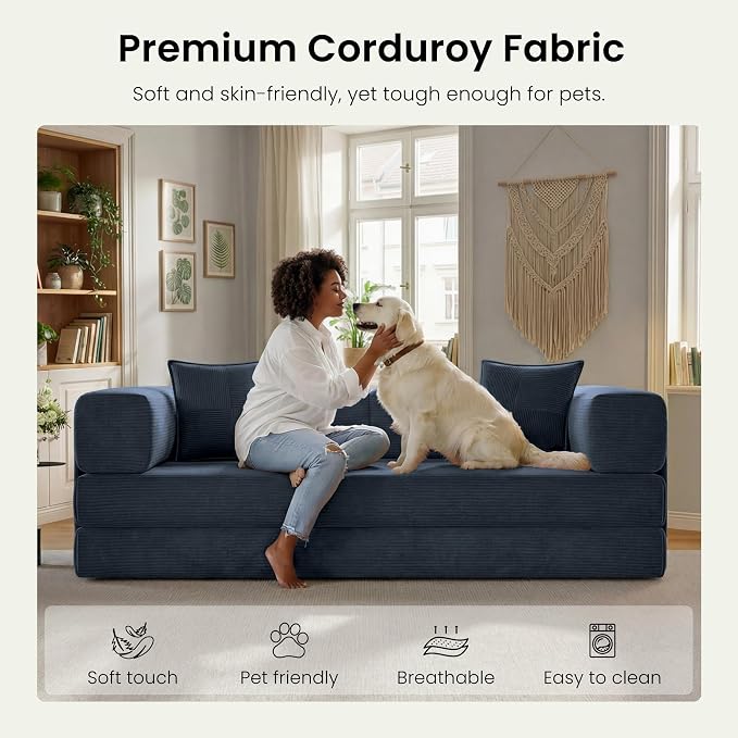 78.8" Convertible Sofa Bed, Corduroy Futon Couch - Image 6