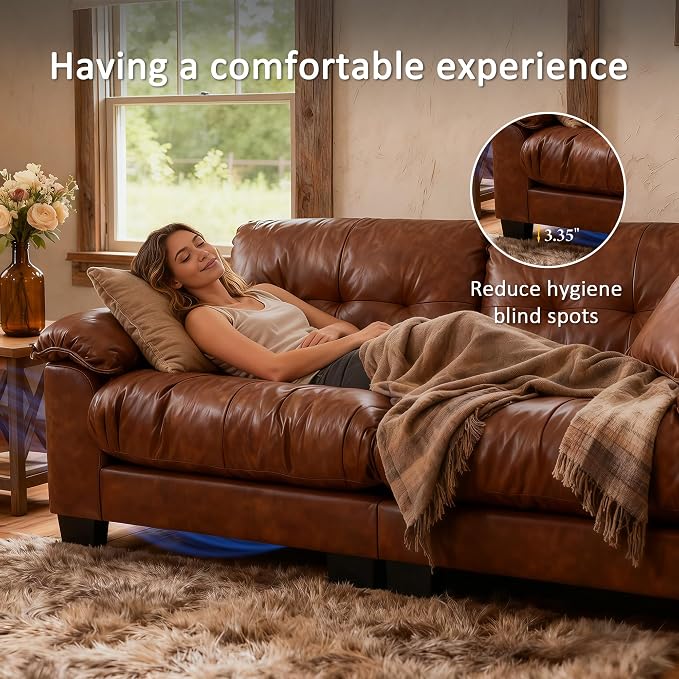 Faux Leather Sofa, Mid Century Modern Deep Loveseats, Comfy Cloud Couch - Image 5