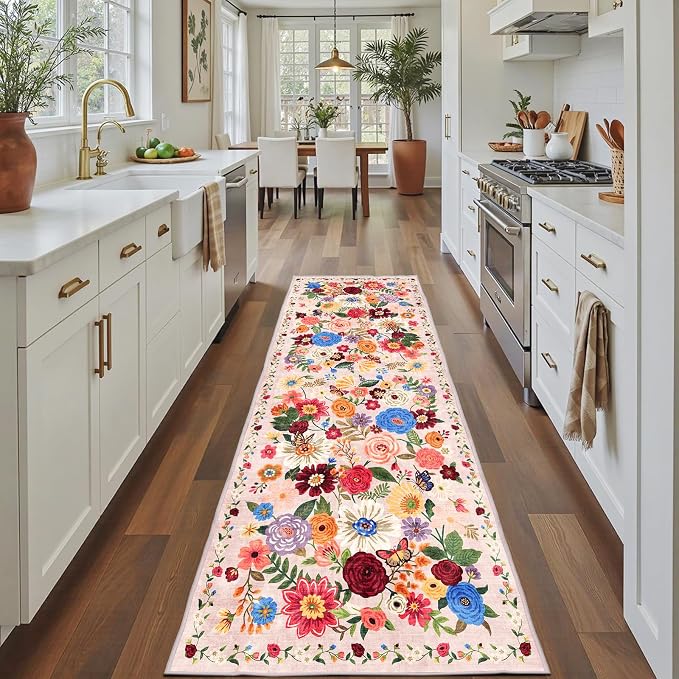 Blush Runner Rug for Hallways Kitchen 2x8 | Non Slip Washable Rugs by WelcometoBabovid