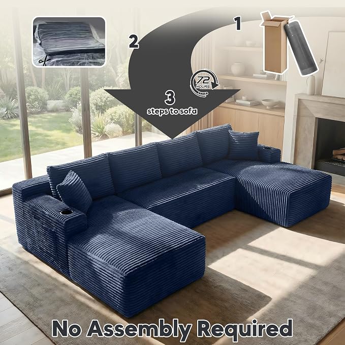 125 Inch Modular Sectional Sofa, Cloud Couch Oversized U Shaped Corduroy Sofa - Image 6