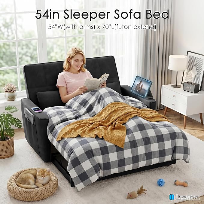 54'' Sleeper Sofa Bed, Convertible Pull Out Couch Futon - Image 3