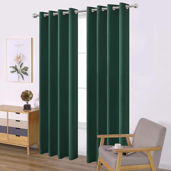 Dark Green Blackout Curtains/52 x 84 Inch Long/Set of 2 Curtain Panels/Thermal - Image 2