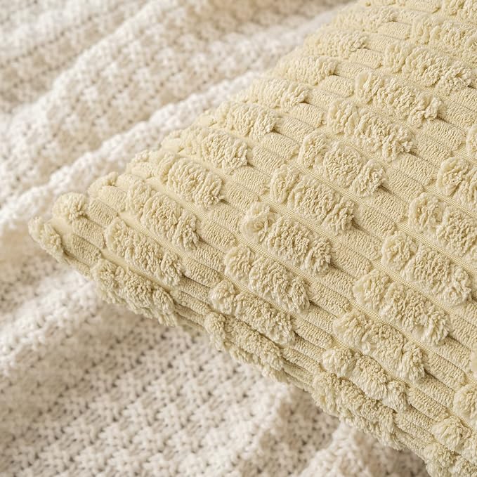 MIULEE Corduroy Decorative Throw Pillow Covers 16x16 Beige Pack of 2 | Soft - Image 5
